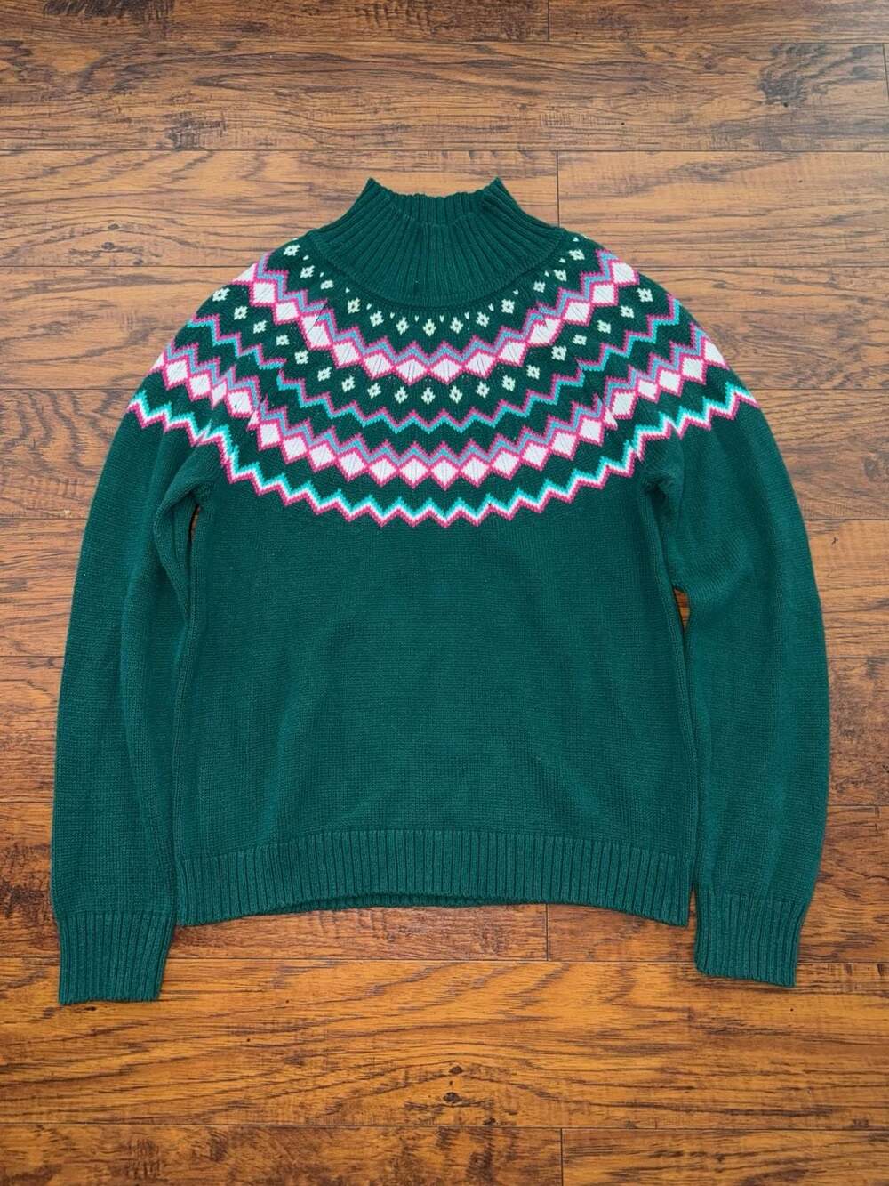 J.Crew Green Fair Isle Turtleneck Sweater Medium